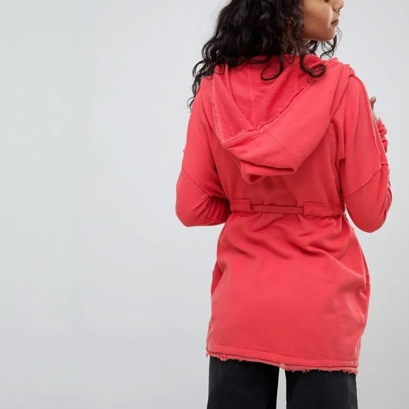 FREE PEOPLE SzS OH PRETTY DAZE EMBROIDERED HOODED KNIT CARDIGAN CORAL EUC - Picture 7 of 10